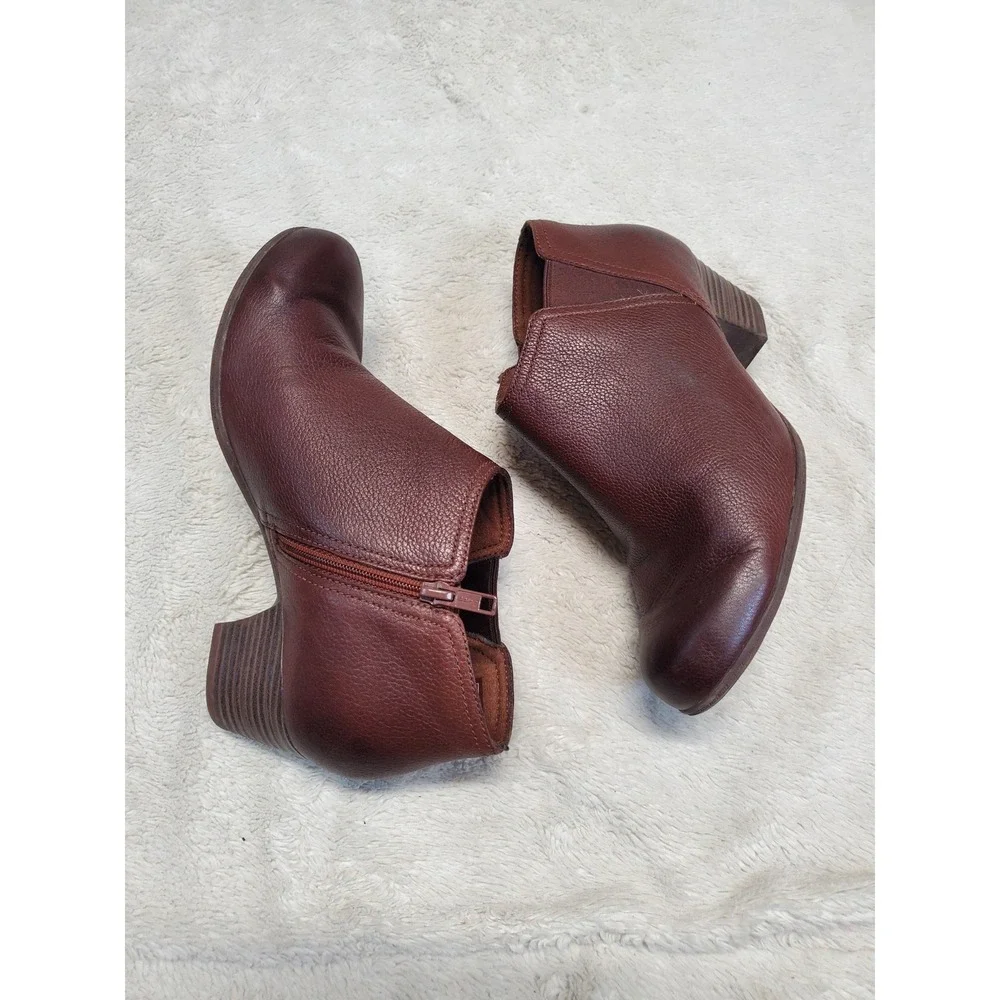 Clarks Tan Brown Leather Zipper Festival Boho Moto Preppy Heel Ankle Boots 8